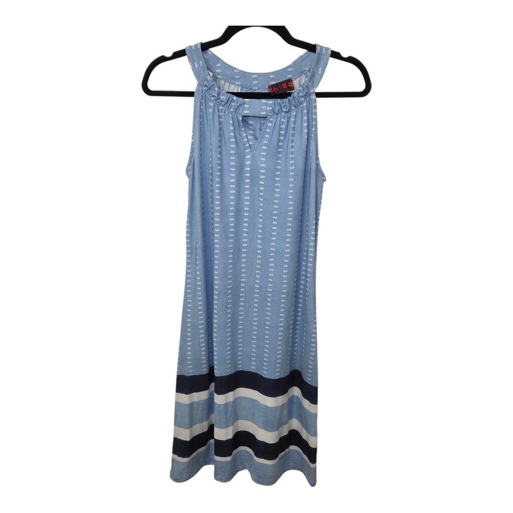 Isle By Melis Kozan Women Light Blue Print Casual Dress Small Nautical Resort